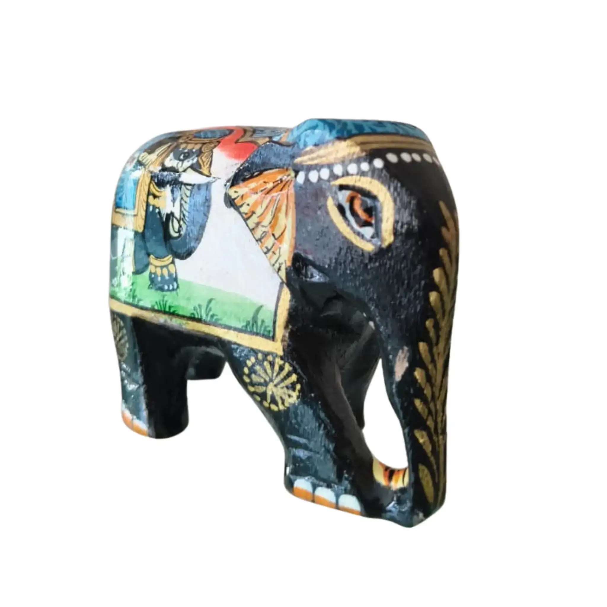 Black Painted Wooden Mughal Elephants – Elegant Decorative Figurines - Image 32