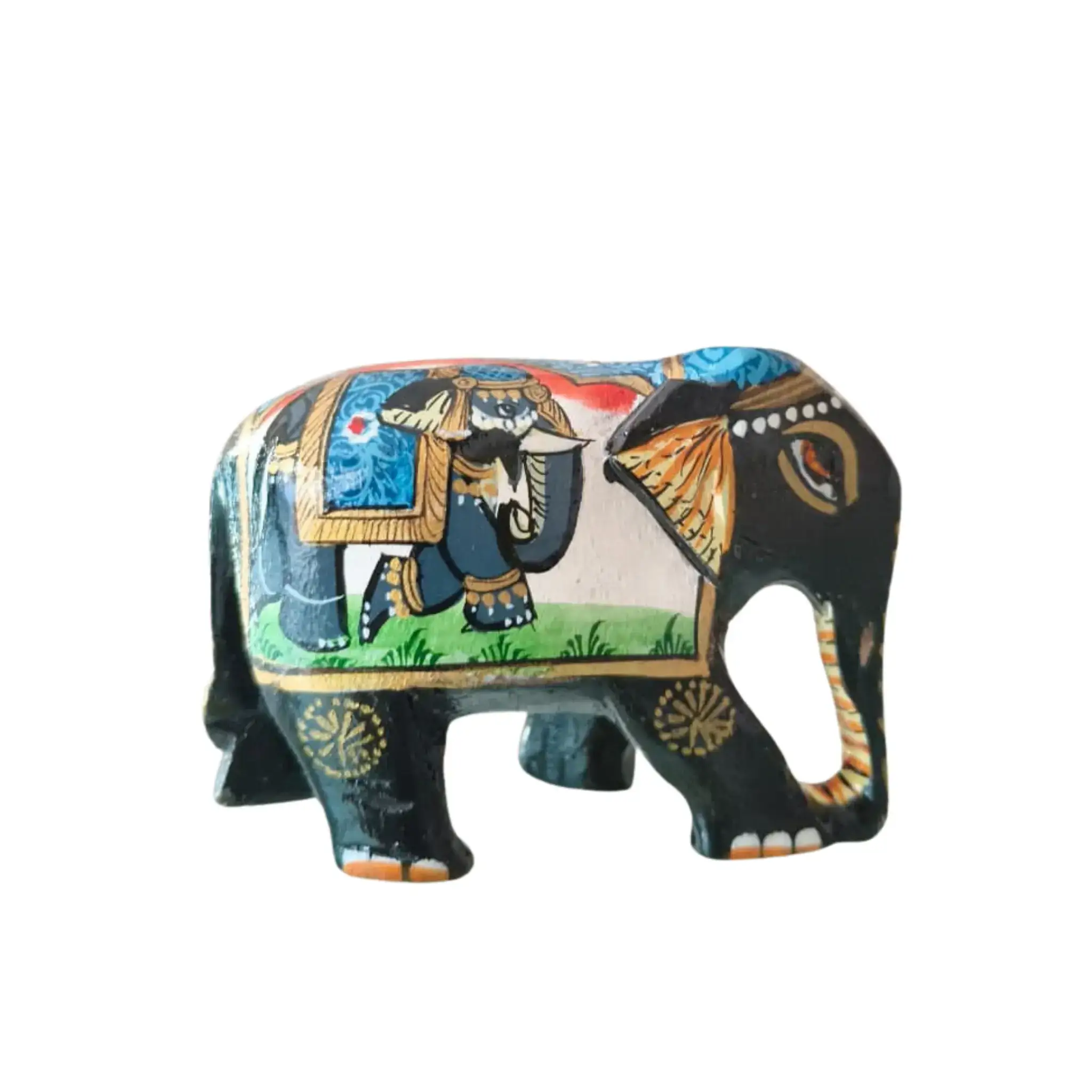 Black Painted Wooden Mughal Elephants – Elegant Decorative Figurines - Image 33
