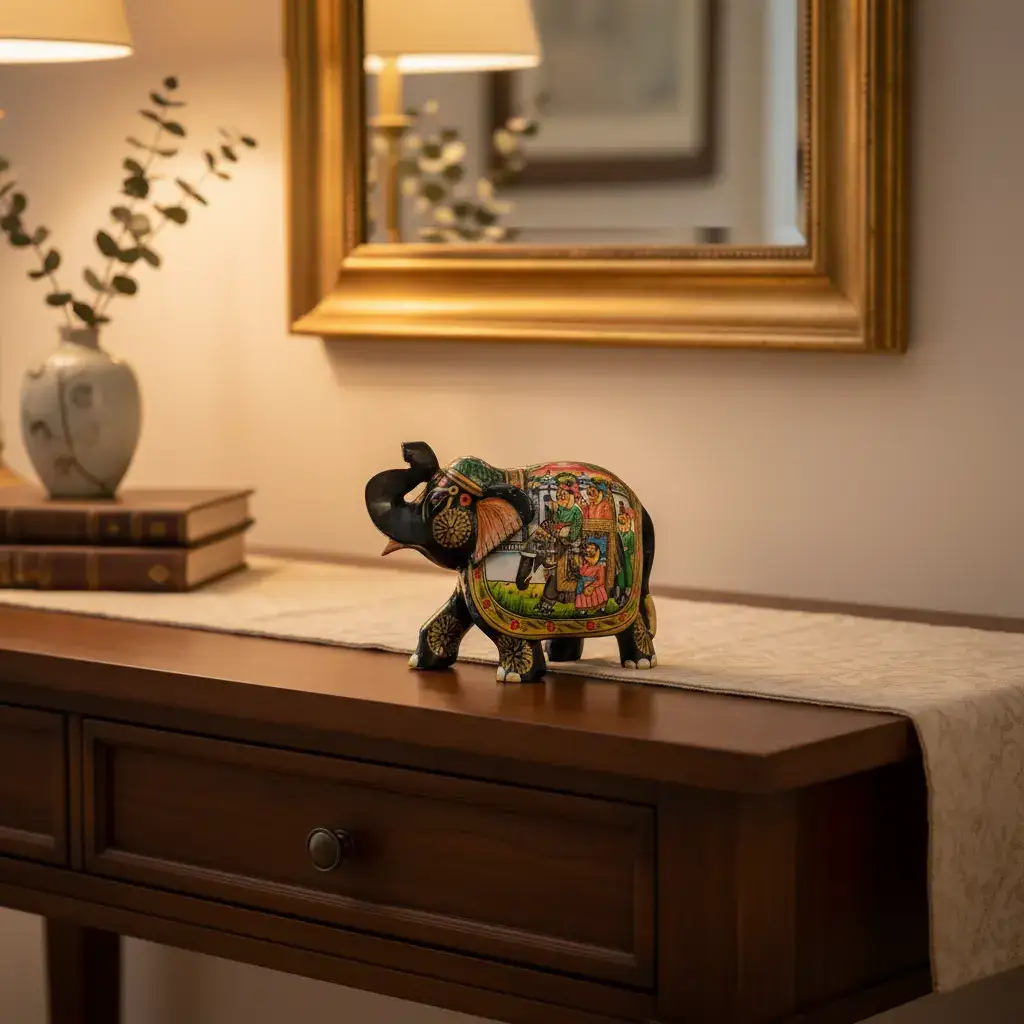 Black Painted Wooden Mughal Elephants – Elegant Decorative Figurines - Image 37