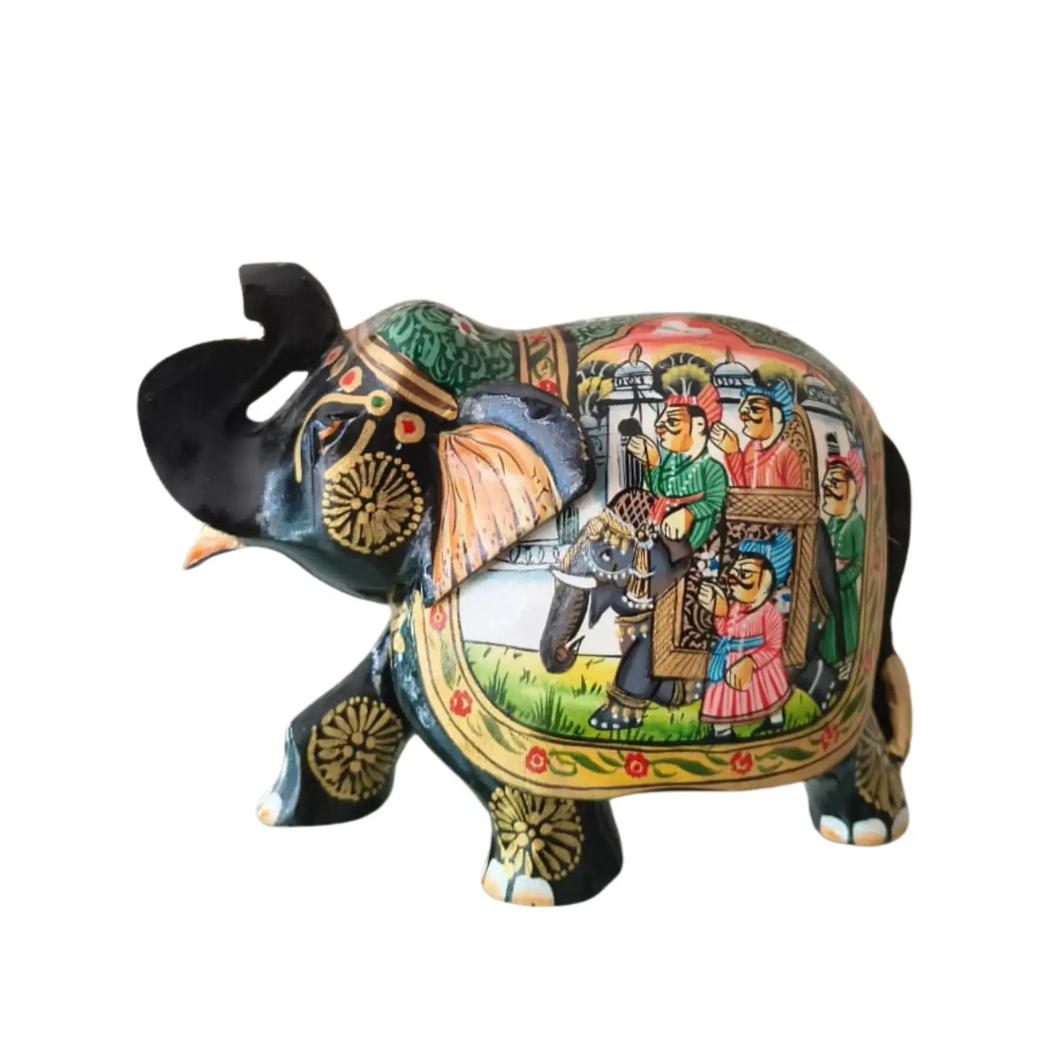 Black Painted Wooden Mughal Elephants – Elegant Decorative Figurines - Image 38