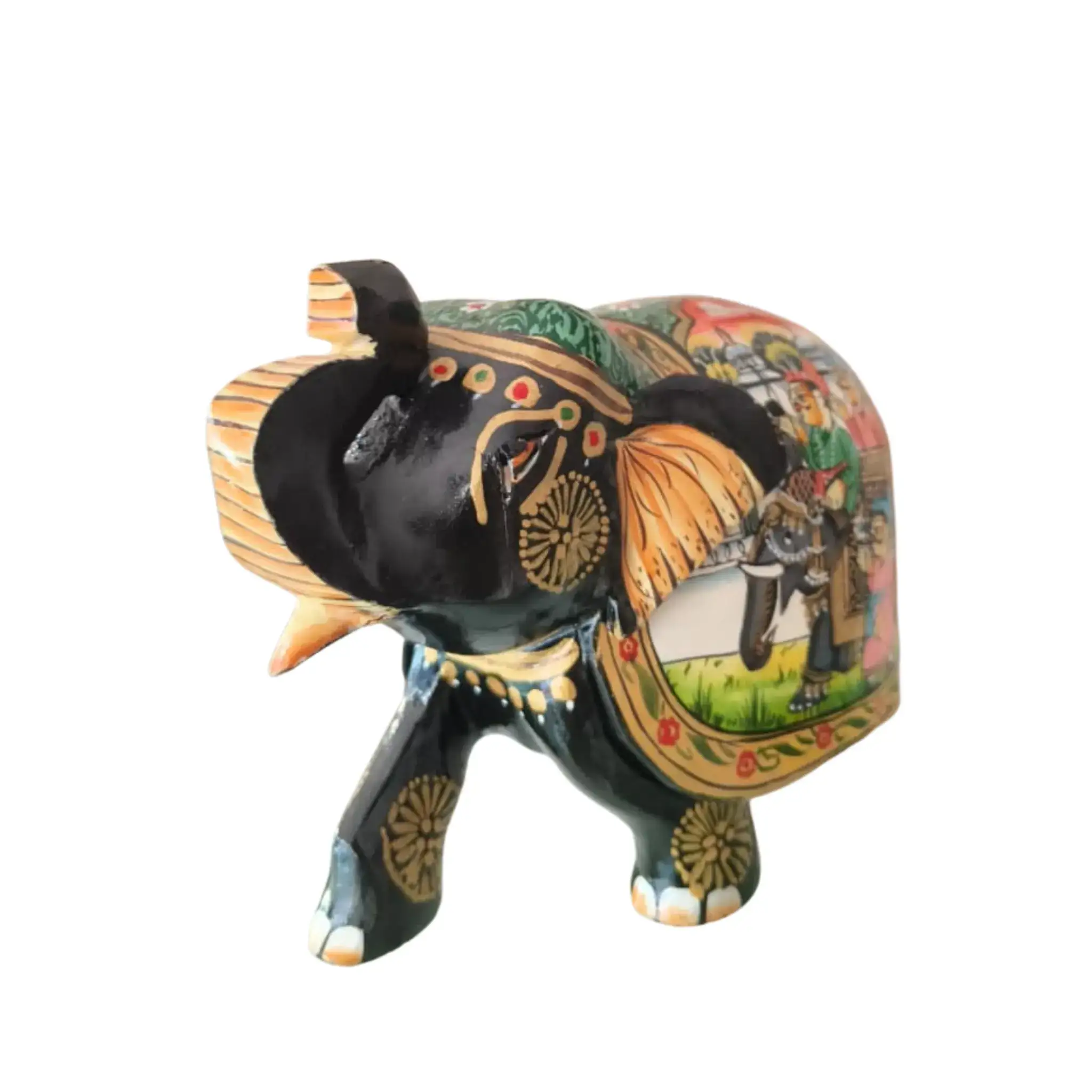 Black Painted Wooden Mughal Elephants – Elegant Decorative Figurines - Image 39