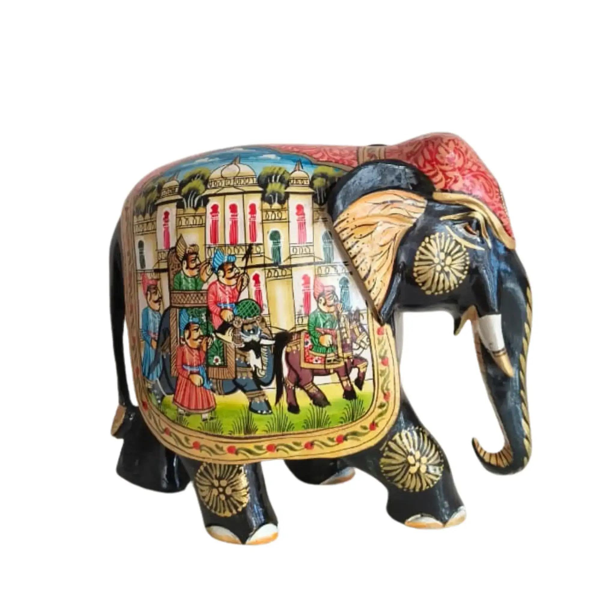 Black Painted Wooden Mughal Elephants – Elegant Decorative Figurines - Image 4