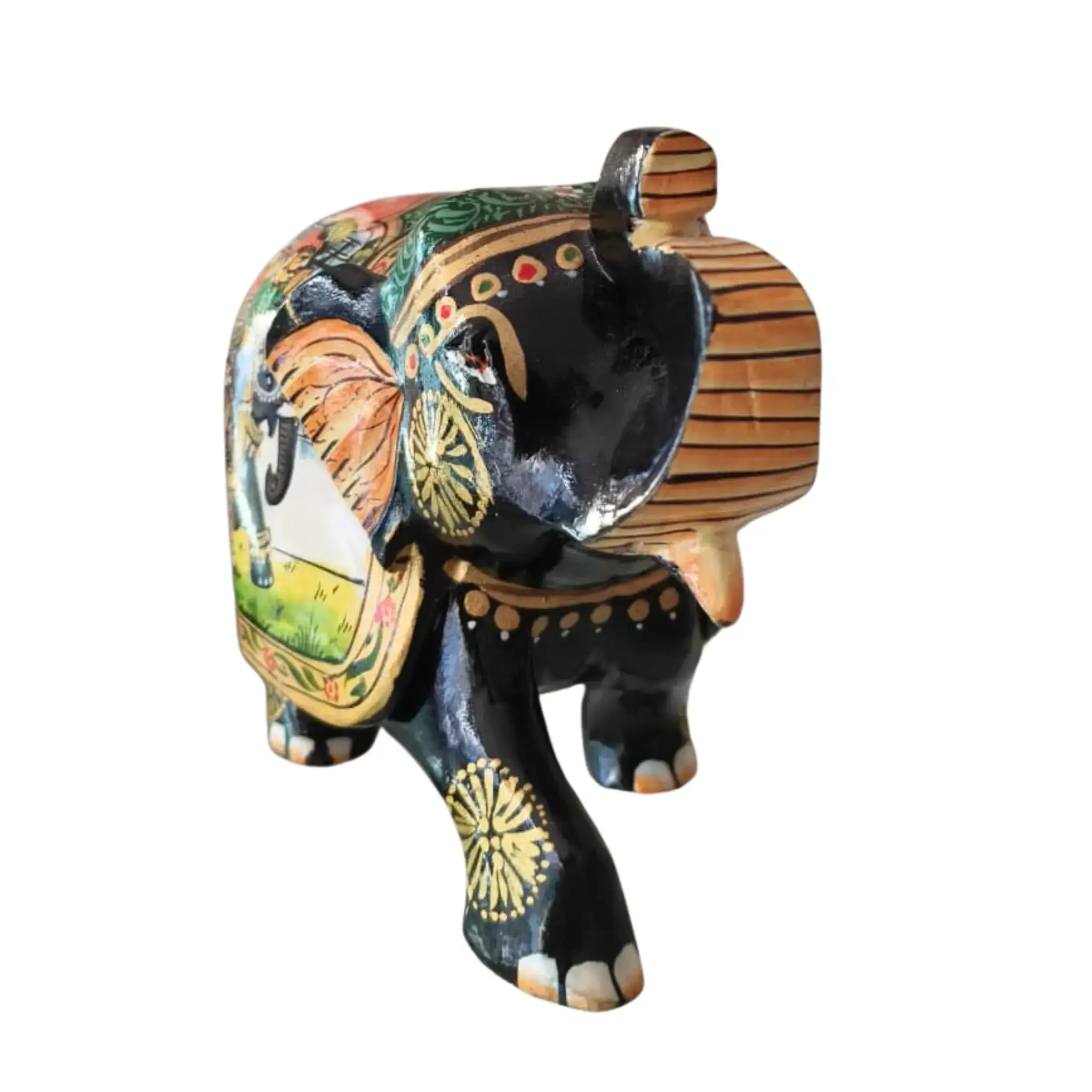 Black Painted Wooden Mughal Elephants – Elegant Decorative Figurines - Image 40