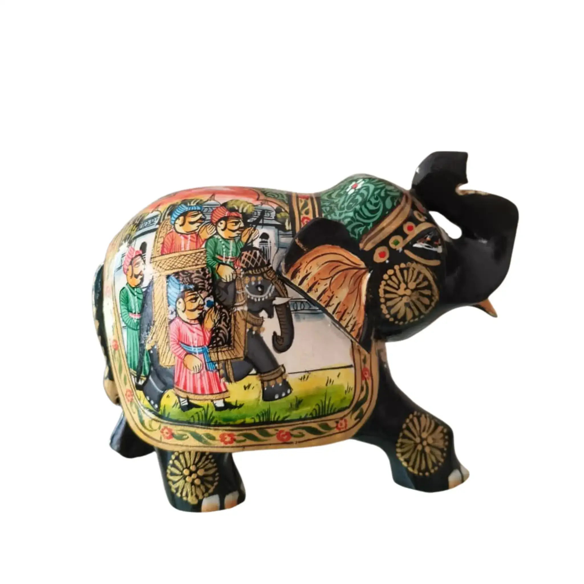 Black Painted Wooden Mughal Elephants – Elegant Decorative Figurines - Image 41