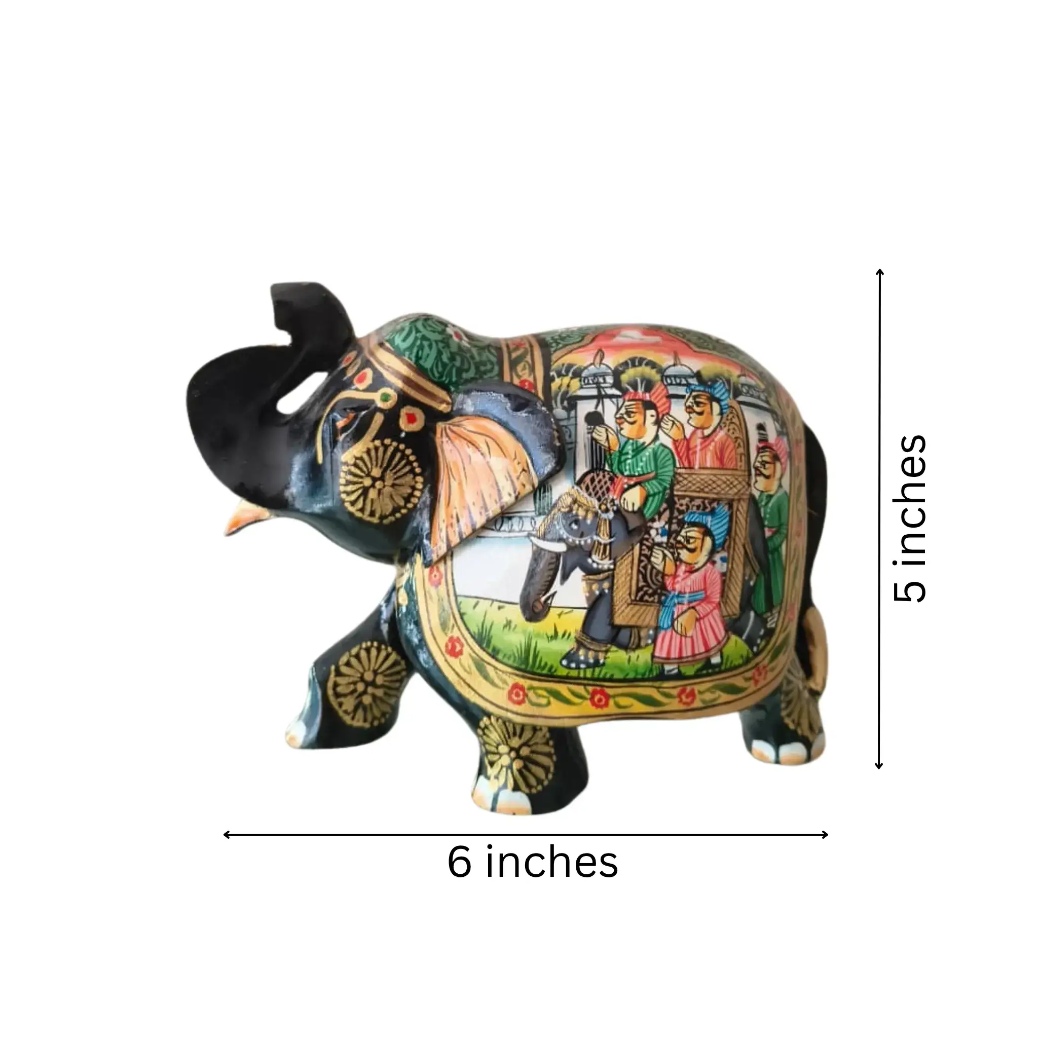 Black Painted Wooden Mughal Elephants – Elegant Decorative Figurines - Image 43
