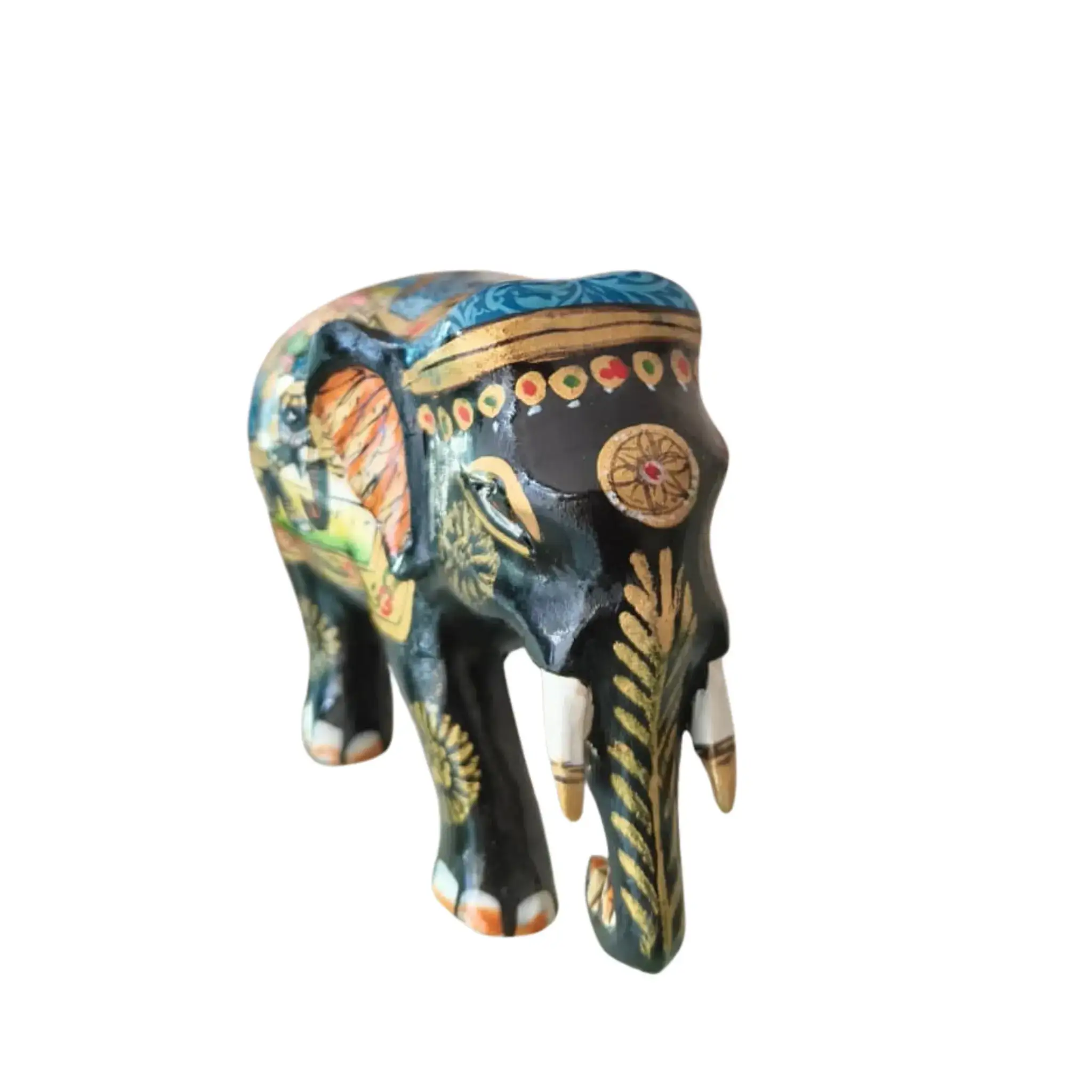 Black Painted Wooden Mughal Elephants – Elegant Decorative Figurines - Image 47