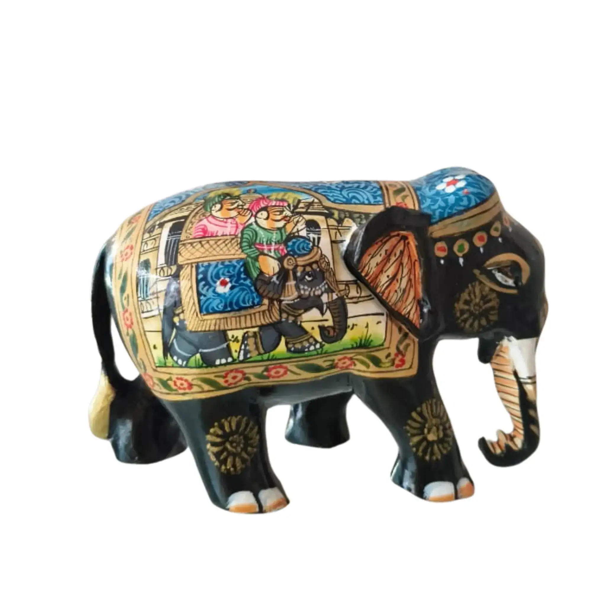 Black Painted Wooden Mughal Elephants – Elegant Decorative Figurines - Image 48