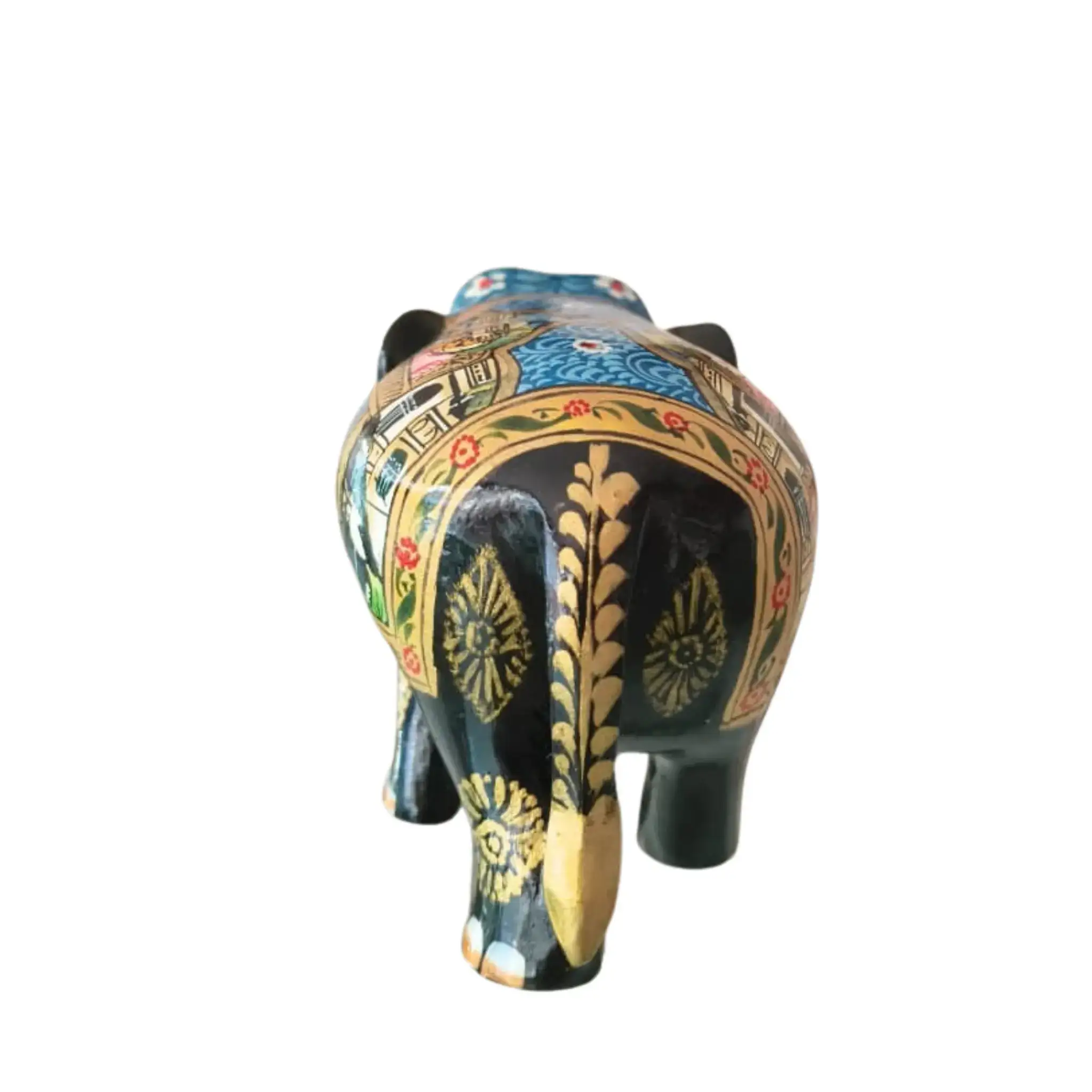 Black Painted Wooden Mughal Elephants – Elegant Decorative Figurines - Image 49