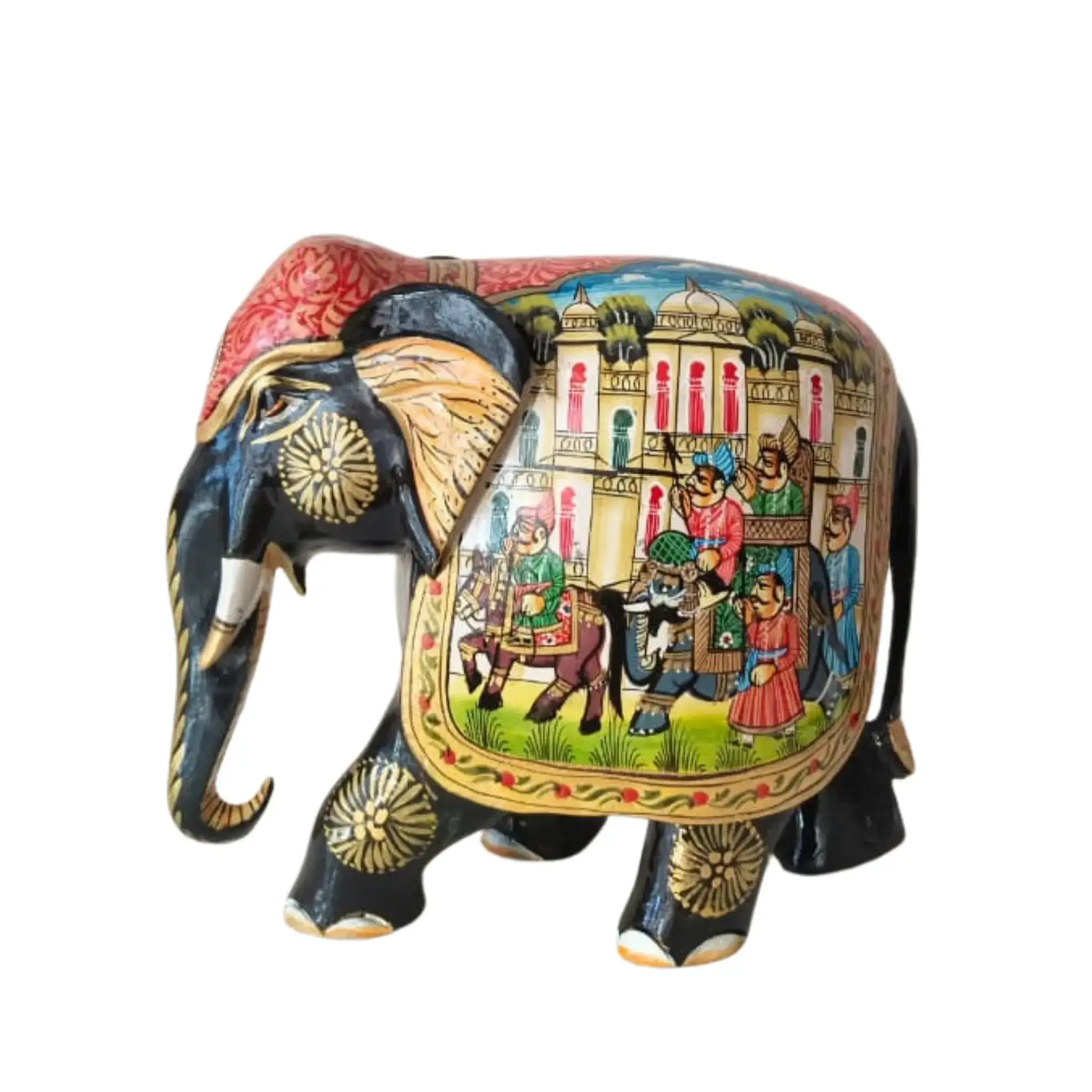 Black Painted Wooden Mughal Elephants – Elegant Decorative Figurines - Image 5