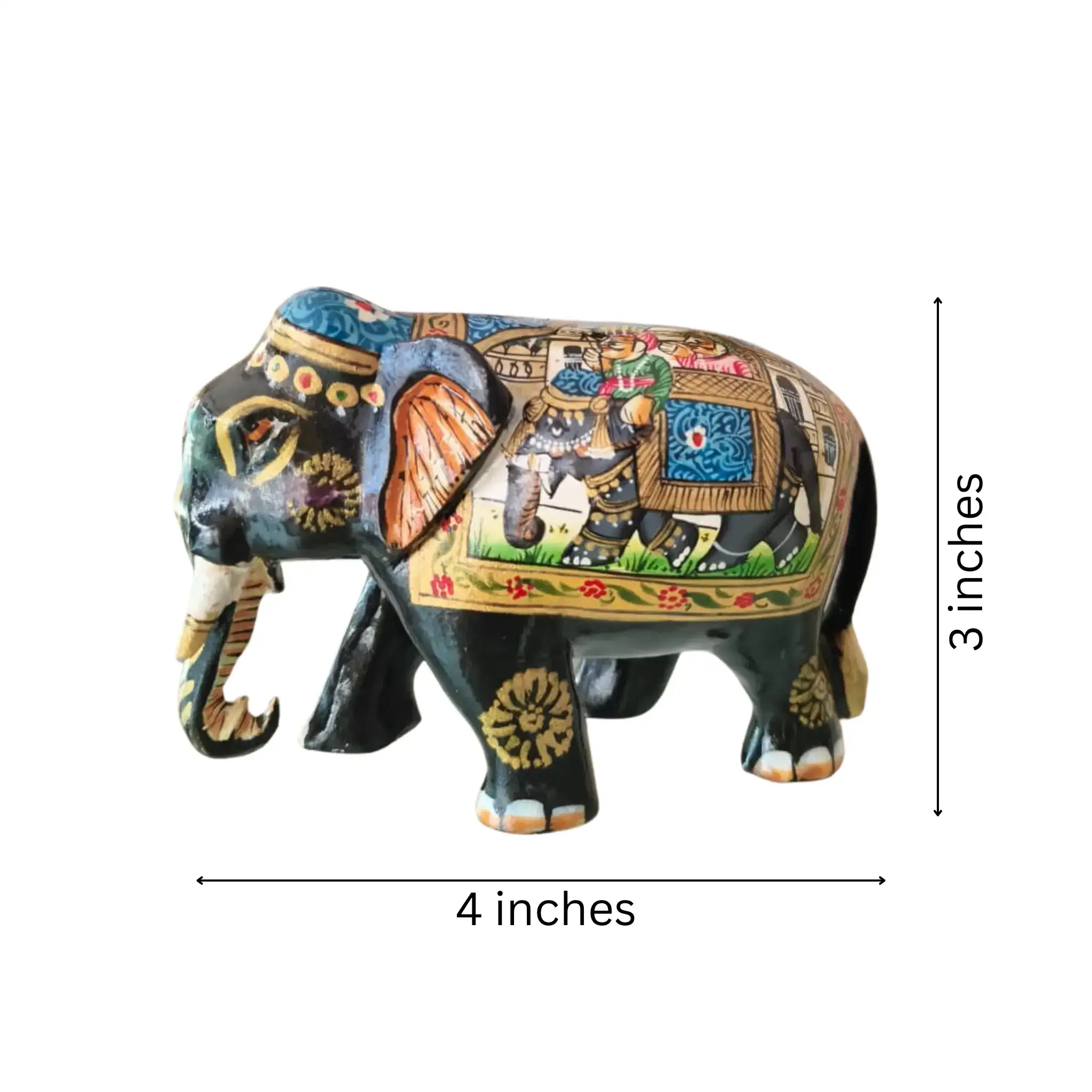 Black Painted Wooden Mughal Elephants – Elegant Decorative Figurines - Image 50
