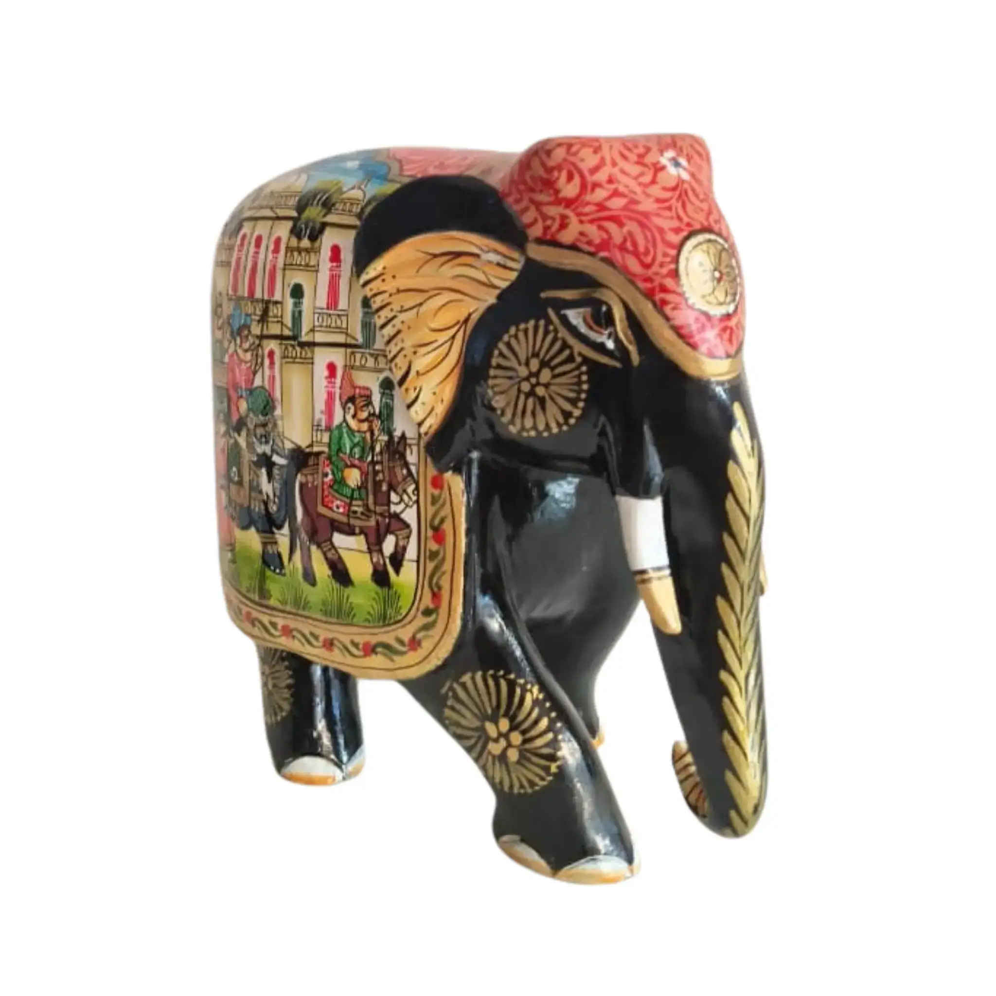 Black Painted Wooden Mughal Elephants – Elegant Decorative Figurines - Image 6