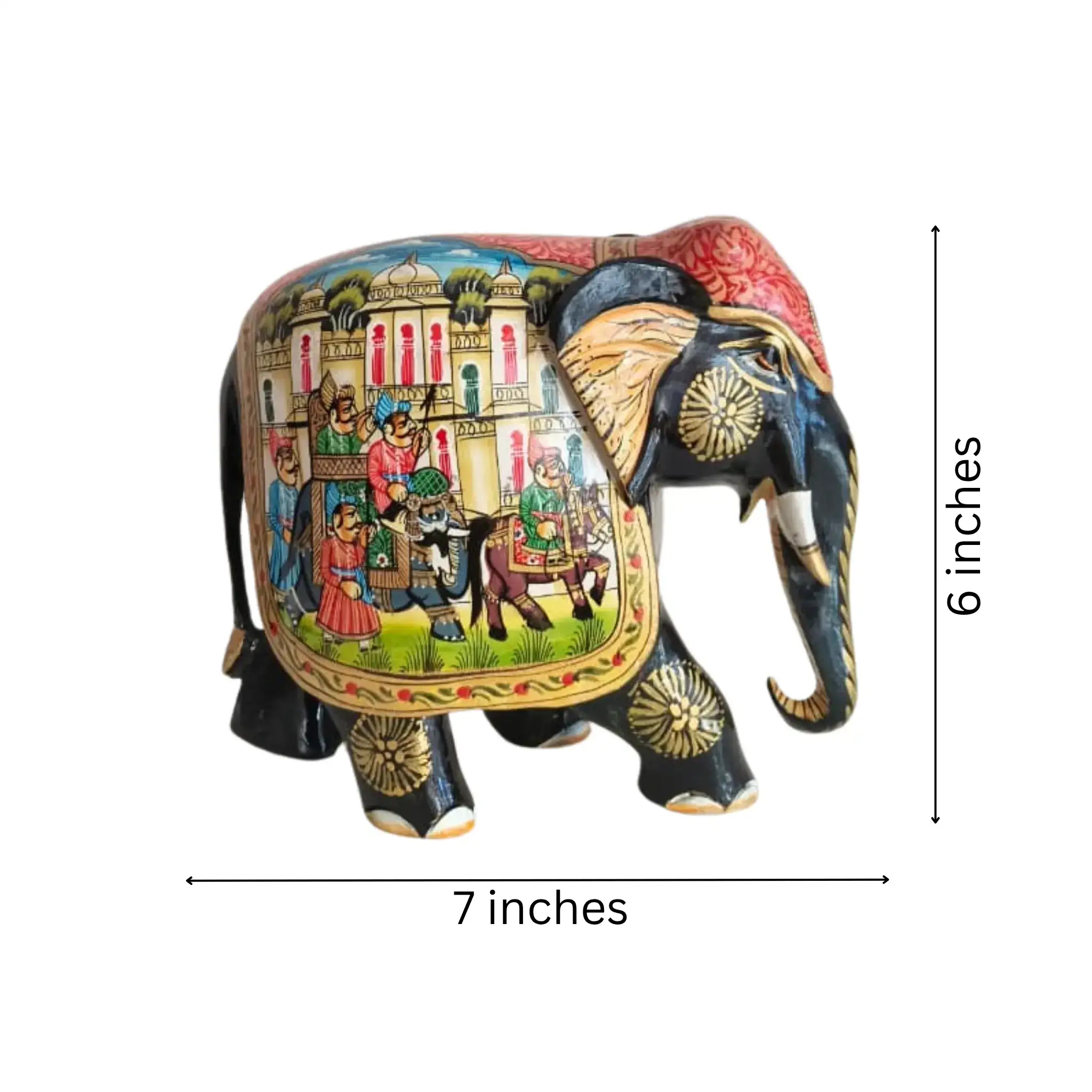 Black Painted Wooden Mughal Elephants – Elegant Decorative Figurines - Image 8
