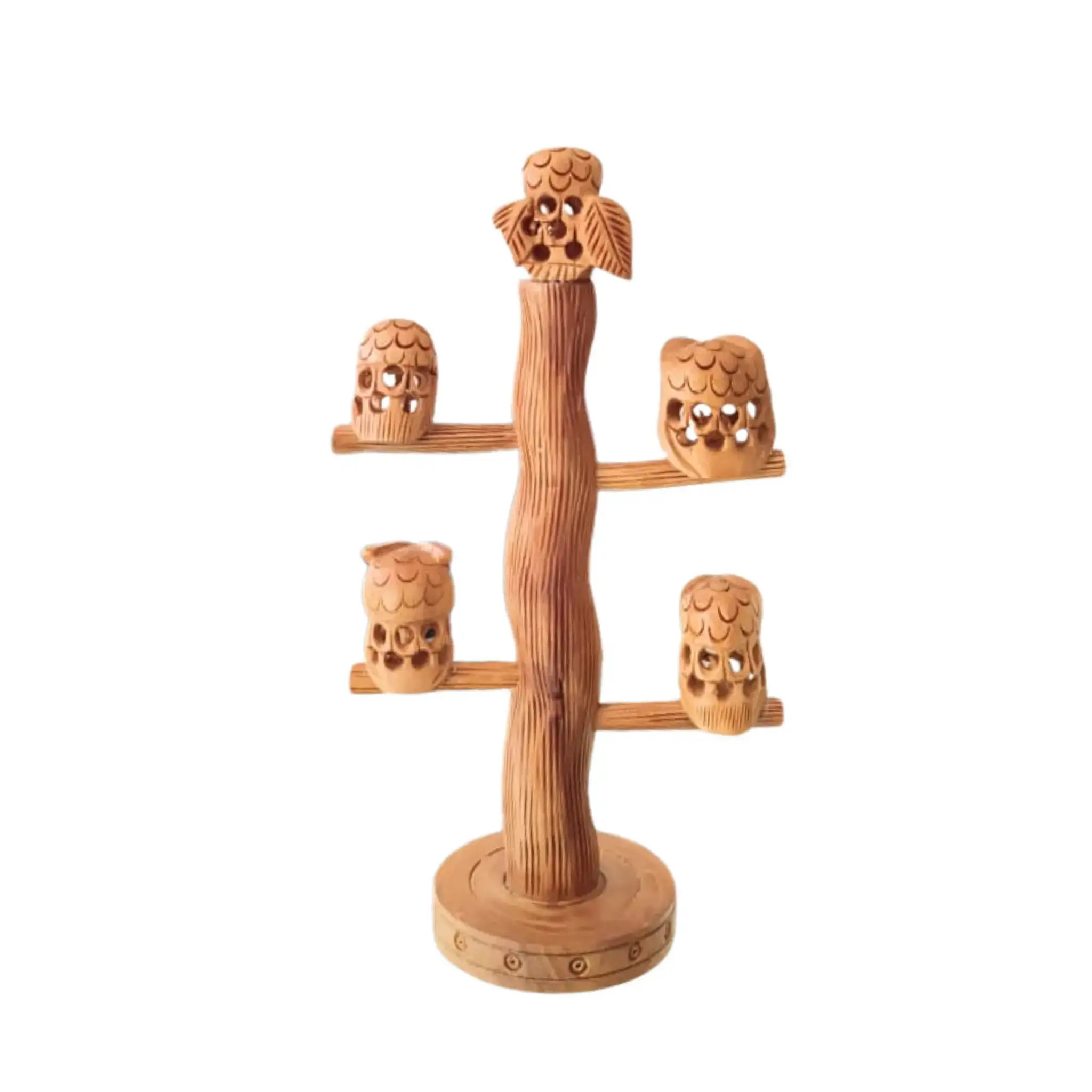 Carved Wooden Owl on Tree | Handmade Natural Home Decor - Image 6