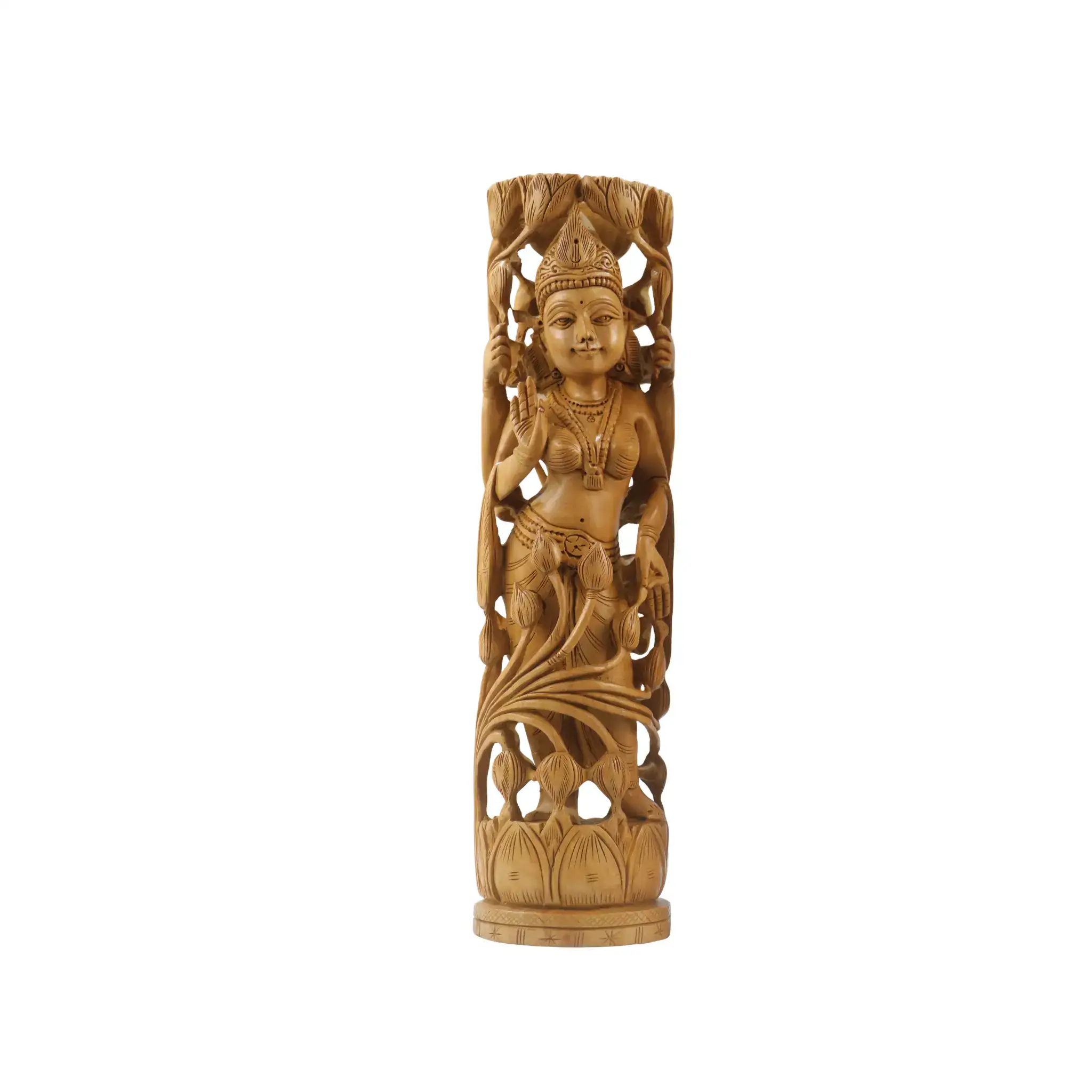 Hand-Carved Wooden Goddess Parvathi Statue – Standing on Lotus - Image 6