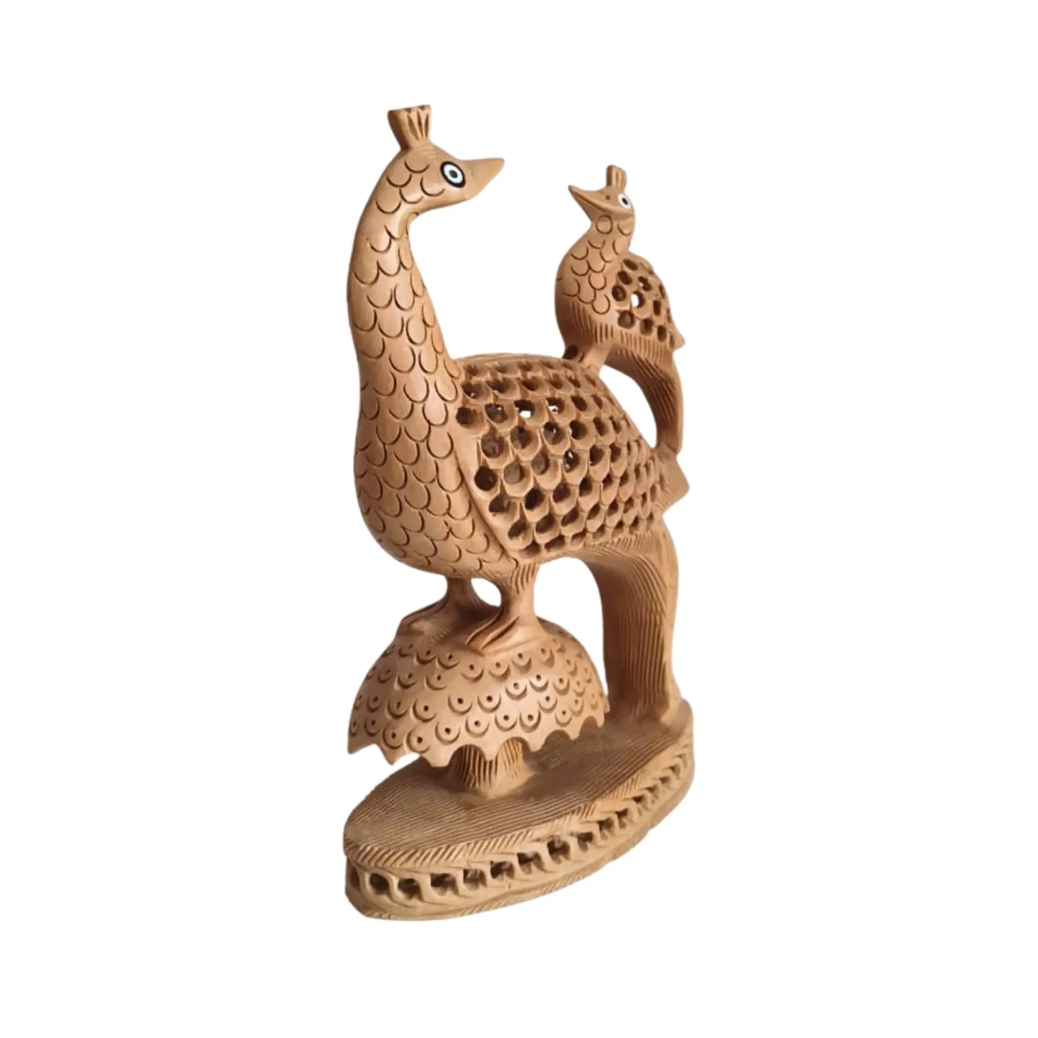 Hand-Carved Wooden Peacock Pair with Filigree Detail - Image 3