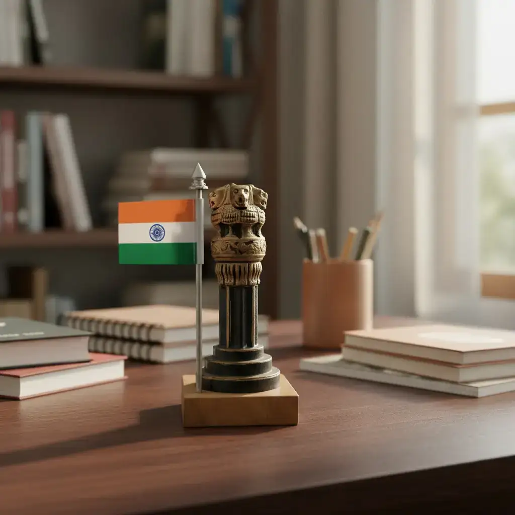 Handmade Wooden Police Flag Stand – Elegant Desk Accessory