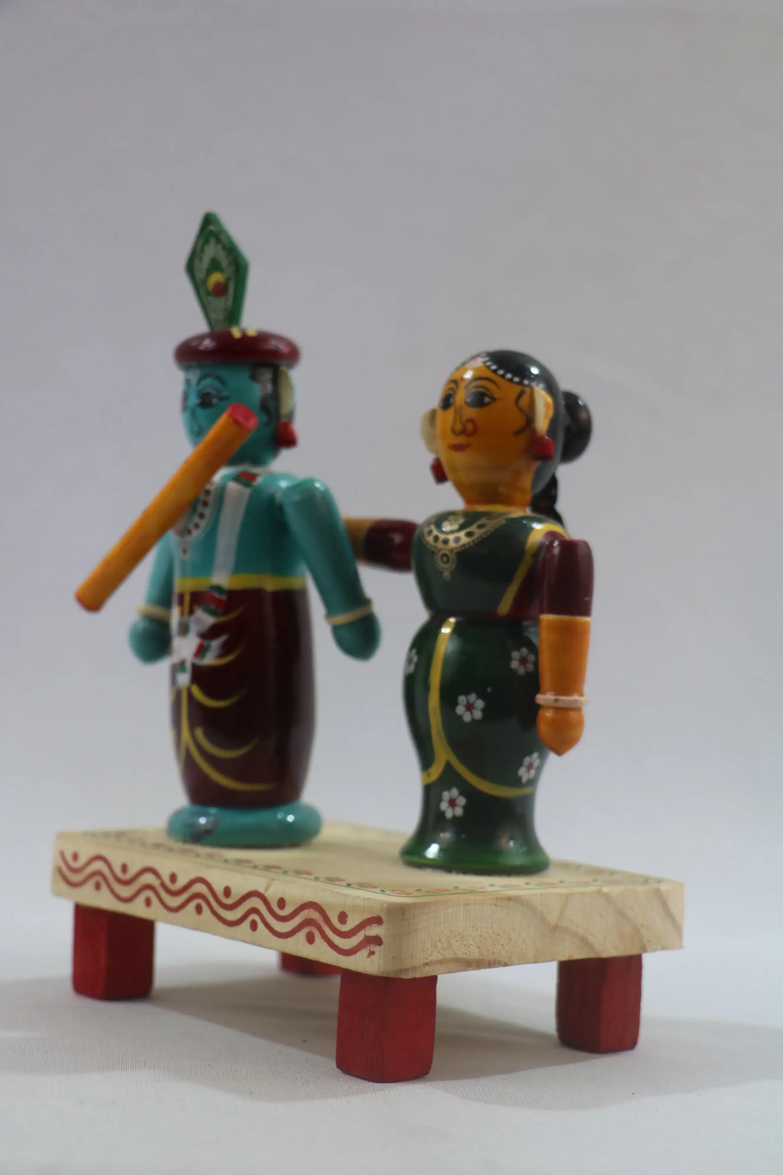 Handcrafted Wooden Radha Krishna Sculpture – Authentic Chennapattnam Art - Image 4