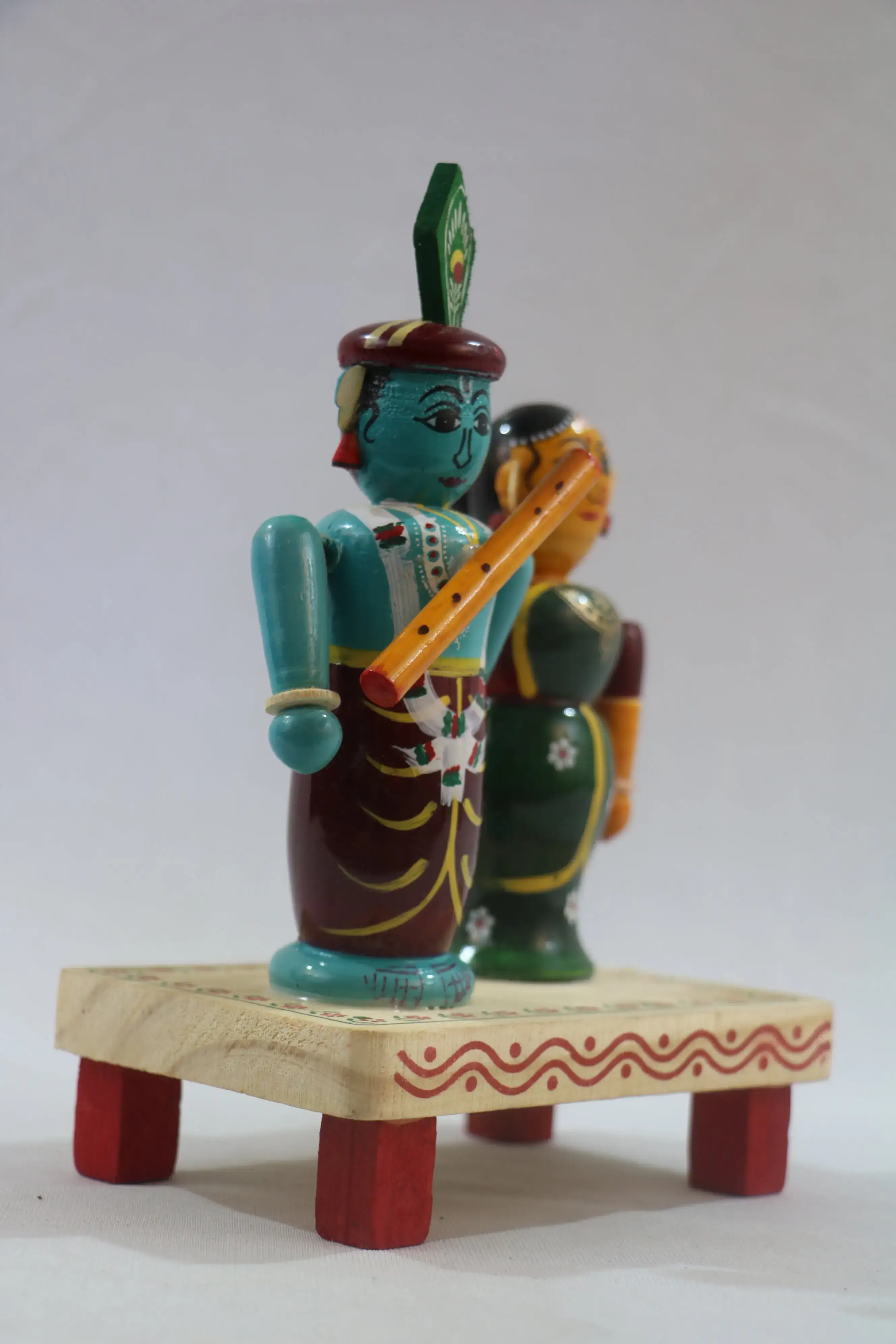 Handcrafted Wooden Radha Krishna Sculpture – Authentic Chennapattnam Art - Image 5