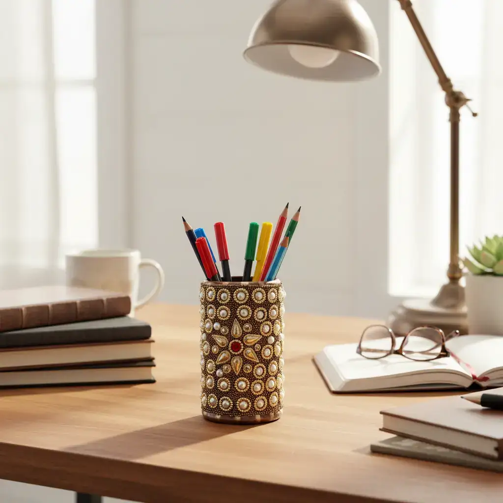 Handmade Wooden Stone Pen Holder – Rustic Office Accessory - Image 5