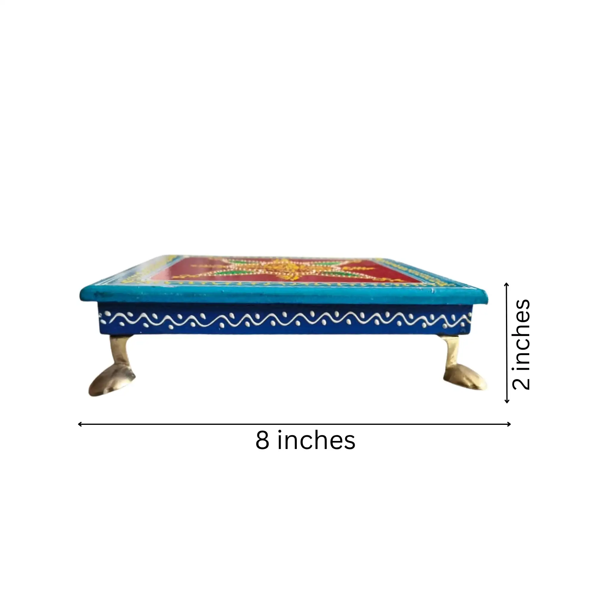 Hand-Painted Wooden Stool For Pooja (Chowki) with Traditional Design - Image 24