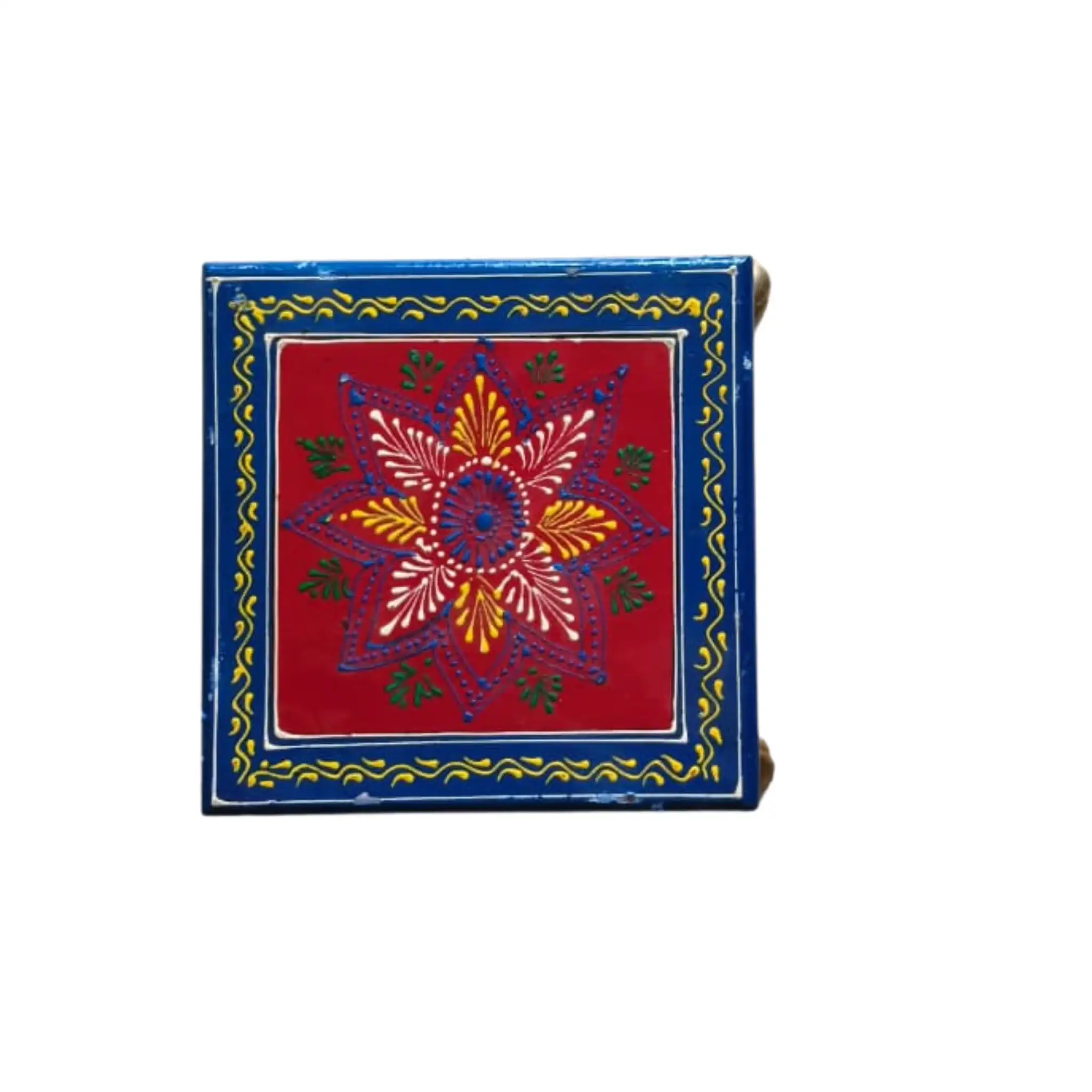 Hand-Painted Wooden Stool For Pooja (Chowki) with Traditional Design - Image 38