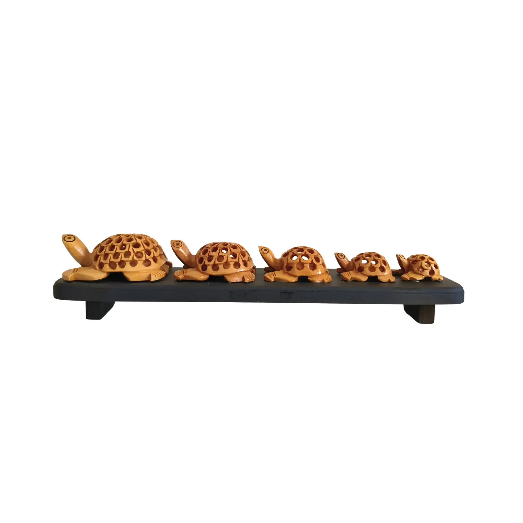 Set of Six hand-carved wooden turtles /Tortoise Family on Display Base - Image 4